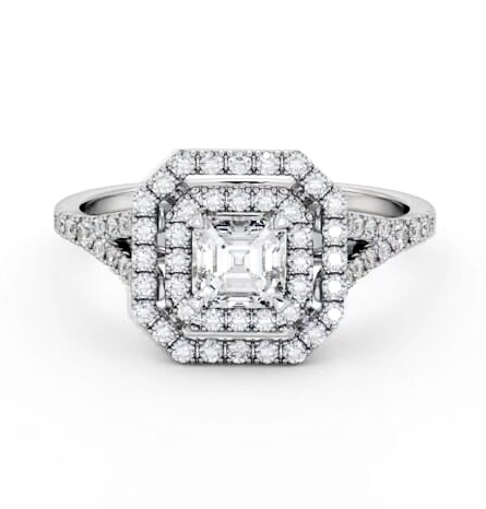 Double Halo Asscher Diamond Engagement Ring 18K White Gold ENAS49_WG_THUMB2 