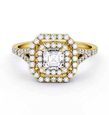 Double Halo Asscher Diamond Engagement Ring 9K Yellow Gold ENAS49_YG_THUMB1