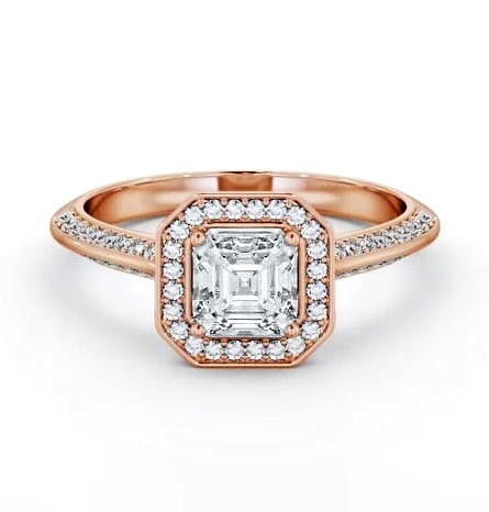 Halo Asscher Diamond with Knife Edge Band Ring 18K Rose Gold ENAS51_RG_THUMB1