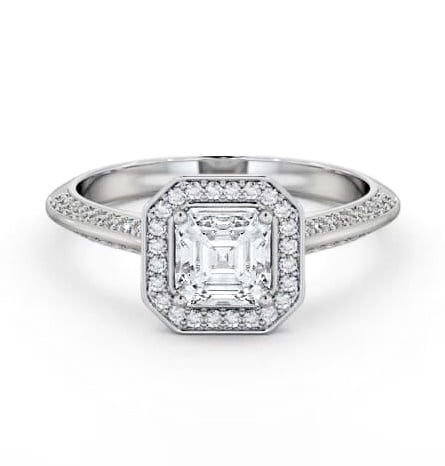 Halo Asscher Diamond with Knife Edge Band Engagement Ring Platinum ENAS51_WG_THUMB1