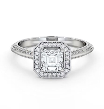Halo Asscher Diamond with Knife Edge Band Ring 18K White Gold ENAS51_WG_THUMB2 