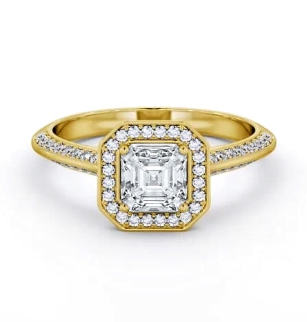 Halo Asscher Diamond with Knife Edge Band Ring 18K Yellow Gold ENAS51_YG_THUMB2 