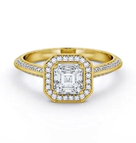 Halo Asscher Diamond with Knife Edge Band Ring 18K Yellow Gold ENAS51_YG_THUMB1