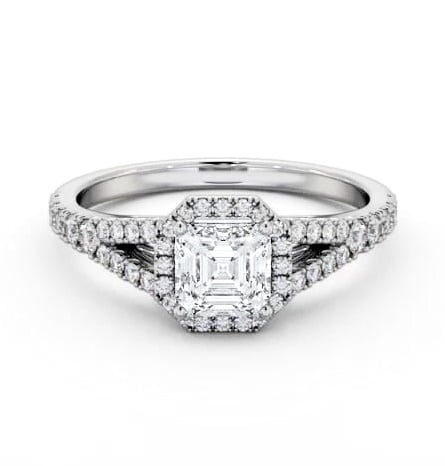 Halo Asscher Diamond Split Band Engagement Ring 9K White Gold ENAS52_WG_THUMB1