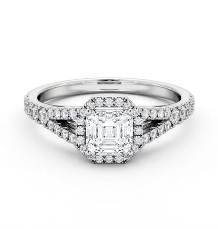 Halo Asscher Diamond Split Band Engagement Ring 9K White Gold ENAS52_WG_THUMB2 