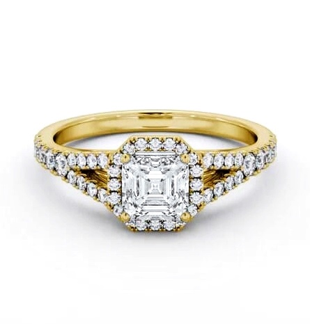Halo Asscher Diamond Split Band Engagement Ring 18K Yellow Gold ENAS52_YG_THUMB1