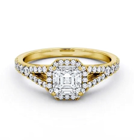 Halo Asscher Diamond Split Band Engagement Ring 18K Yellow Gold ENAS52_YG_THUMB2 