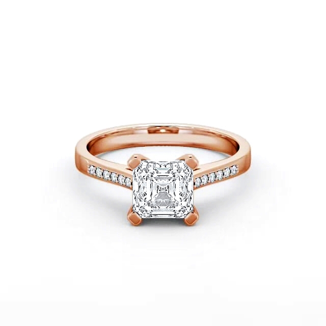 Asscher Diamond Engagement Ring 9K Rose Gold Solitaire With Side Stones - Anelle ENAS7S_RG_HAND