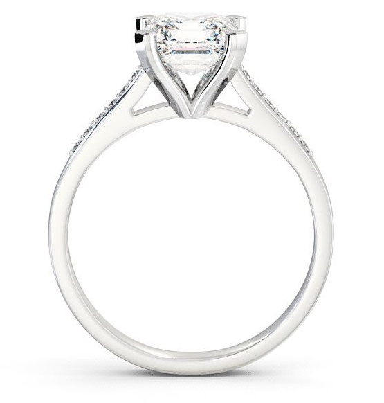 Asscher Diamond 4 Prong Engagement Ring 18K White Gold Solitaire with Channel Set Side Stones ENAS7S_WG_THUMB1