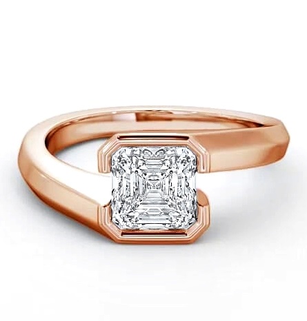 Asscher Diamond Bezel Tension Style Ring 9K Rose Gold Solitaire ENAS9_RG_THUMB2 