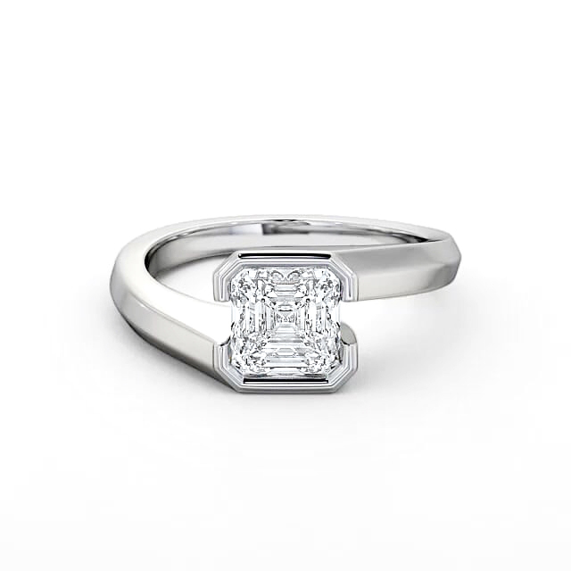 Asscher Diamond Engagement Ring 18K White Gold Solitaire - Matilda ENAS9_WG_HAND