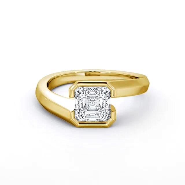 Asscher Diamond Engagement Ring 9K Yellow Gold Solitaire - Matilda ENAS9_YG_HAND