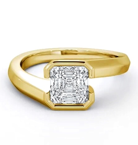 Asscher Diamond Bezel Tension Style Ring 9K Yellow Gold Solitaire ENAS9_YG_THUMB1