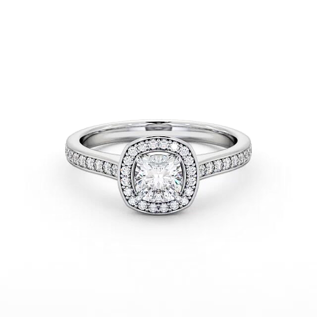Halo Cushion Diamond Engagement Ring 18K White Gold - Malana ENCU10_WG_HAND