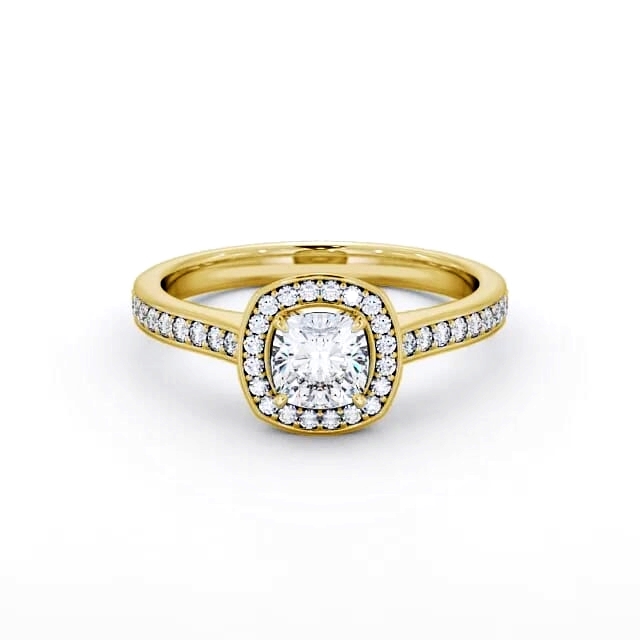 Halo Cushion Diamond Engagement Ring 18K Yellow Gold - Malana ENCU10_YG_HAND