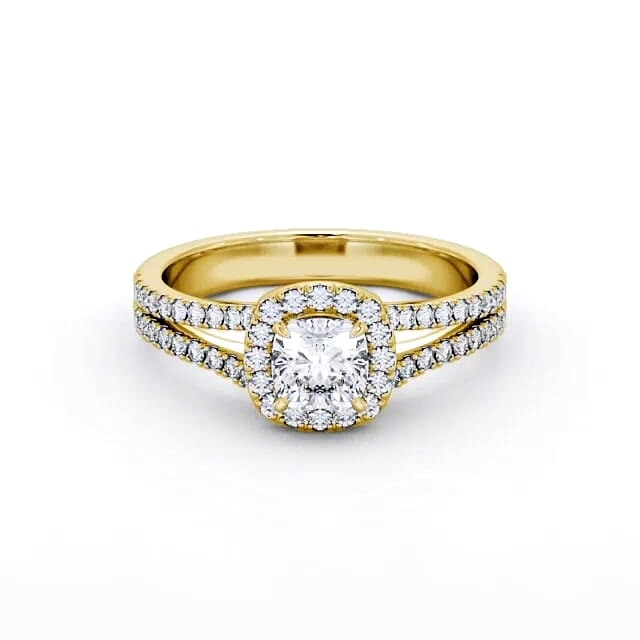 Halo Cushion Diamond Engagement Ring 18K Yellow Gold - Averly ENCU11_YG_HAND