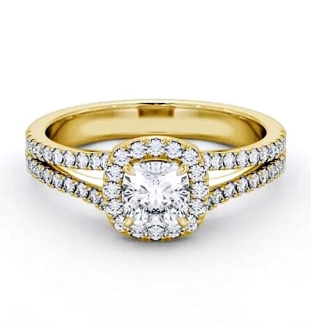 Halo Cushion Diamond Split Band Engagement Ring 9K Yellow Gold ENCU11_YG_THUMB1