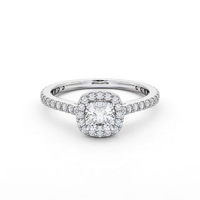 Halo Cushion Diamond Engagement Ring Platinum - Emarie ENCU12_WG_HAND