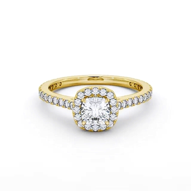 Halo Cushion Diamond Engagement Ring 18K Yellow Gold - Emarie ENCU12_YG_HAND
