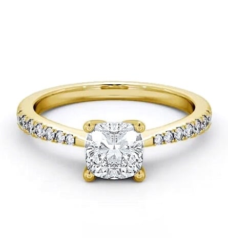Cushion Diamond Tapered Band Engagement Ring 9K Yellow Gold Solitaire ENCU14S_YG_THUMB1