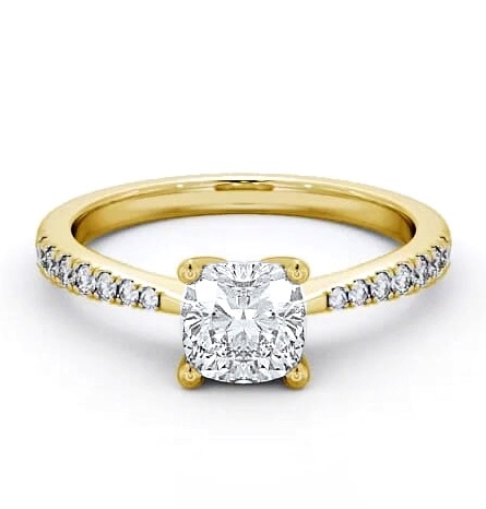 Cushion Diamond Tapered Band Engagement Ring 9K Yellow Gold Solitaire ENCU14S_YG_THUMB2 
