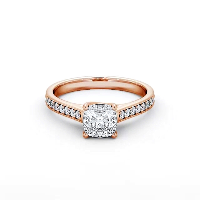 Cushion Diamond Engagement Ring 18K Rose Gold Solitaire With Side Stones - Maylani ENCU15S_RG_HAND