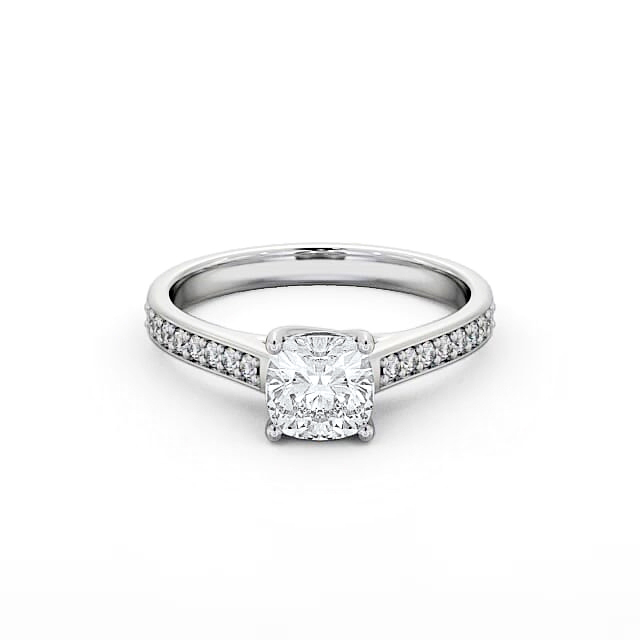 Cushion Diamond Engagement Ring 18K White Gold Solitaire With Side Stones - Maylani ENCU15S_WG_HAND