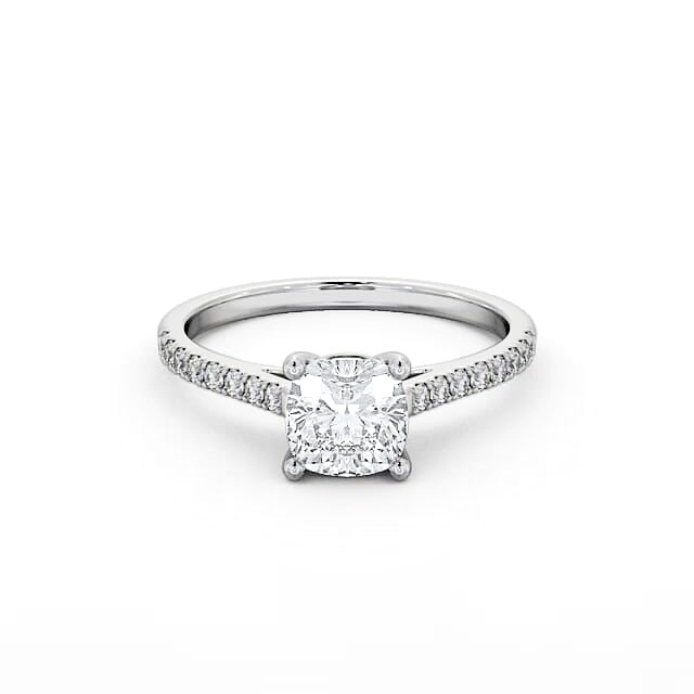Cushion Diamond Engagement Ring 18K White Gold Solitaire With Side Stones - Tamar ENCU18_WG_HAND