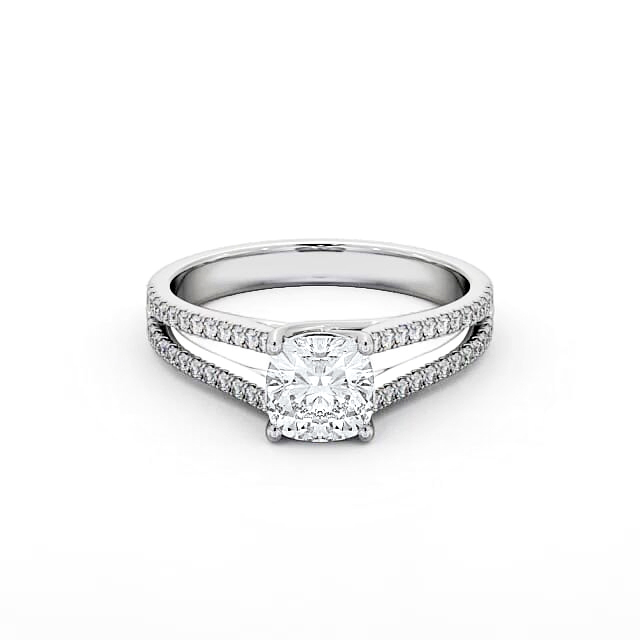 Cushion Diamond Engagement Ring 18K White Gold Solitaire With Side Stones - Amya ENCU19_WG_HAND