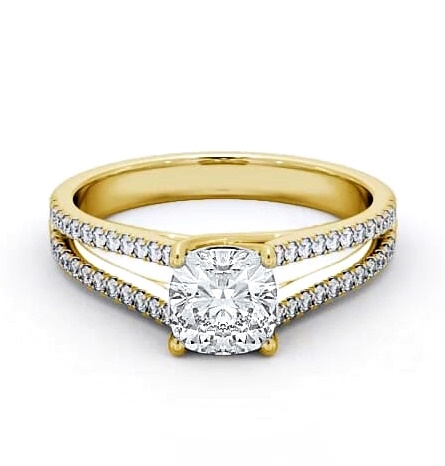 Cushion Diamond Split Band Engagement Ring 18K Yellow Gold Solitaire ENCU19_YG_THUMB1