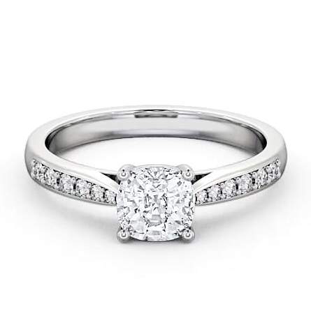 Cushion Diamond Tapered Band Engagement Ring Platinum Solitaire ENCU1S_WG_THUMB2 
