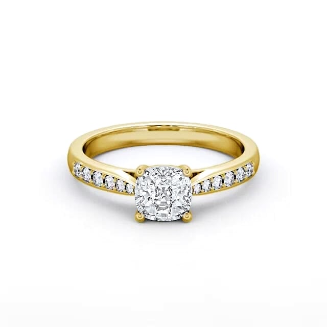 Cushion Diamond Engagement Ring 18K Yellow Gold Solitaire With Side Stones - Rhiana ENCU1S_YG_HAND