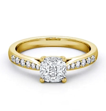 Cushion Diamond Tapered Band Engagement Ring 18K Yellow Gold Solitaire ENCU1S_YG_THUMB1