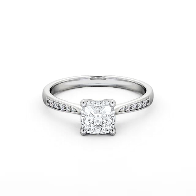Cushion Diamond Engagement Ring 18K White Gold Solitaire With Side Stones - Avelyn ENCU20S_WG_HAND