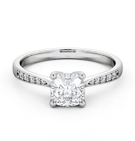 Cushion Diamond Tapered Band Engagement Ring 18K White Gold Solitaire ENCU20S_WG_THUMB2 