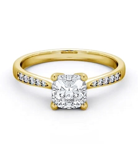 Cushion Diamond Tapered Band Engagement Ring 18K Yellow Gold Solitaire ENCU20S_YG_THUMB2 