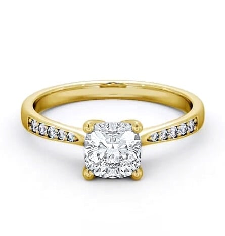 Cushion Diamond Tapered Band Engagement Ring 18K Yellow Gold Solitaire ENCU20S_YG_THUMB1
