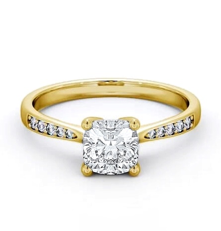 Cushion Diamond Tapered Band Engagement Ring 18K Yellow Gold Solitaire ENCU20S_YG_THUMB2 
