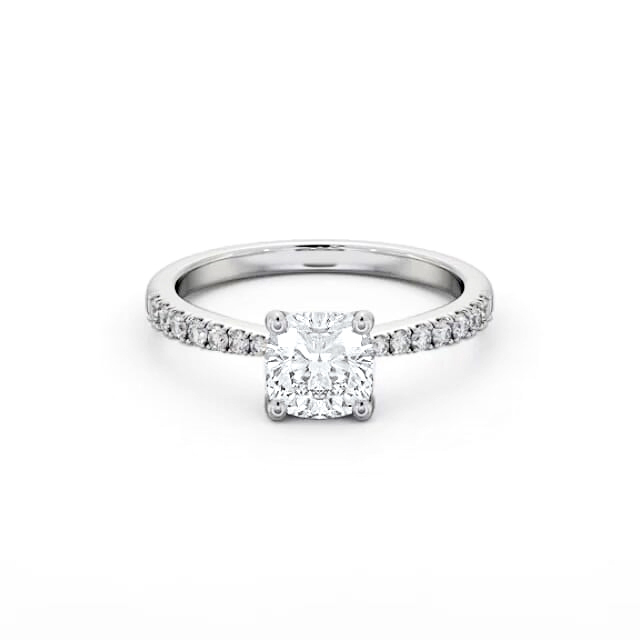 Cushion Diamond Engagement Ring 18K White Gold Solitaire With Side Stones - Onalis ENCU22S_WG_HAND