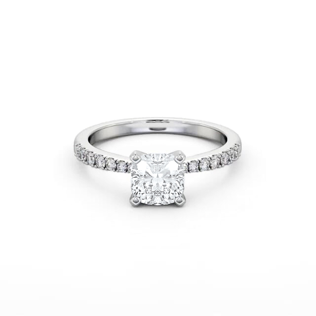 Cushion Diamond Engagement Ring 18K White Gold Solitaire With Side Stones - Aurelia ENCU23S_WG_HAND