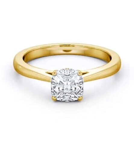 Cushion Ring with Diamond Set Rail 18K Yellow Gold Solitaire ENCU25_YG_THUMB2 