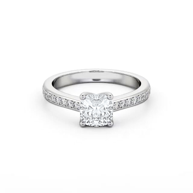 Cushion Diamond Engagement Ring 18K White Gold Solitaire With Side Stones - Alivina ENCU25S_WG_HAND