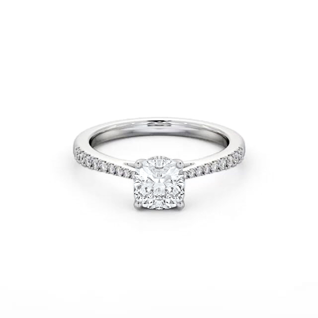 Cushion Diamond Engagement Ring 18K White Gold Solitaire With Side Stones - Landren ENCU26S_WG_HAND