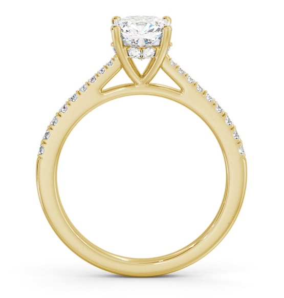 Cushion Ring 18K Yellow Gold Solitaire and Diamond Set Rail ENCU26S_YG_THUMB1 