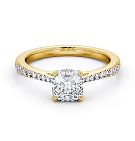 Cushion Ring 18K Yellow Gold Solitaire and Diamond Set Rail ENCU26S_YG_THUMB2 