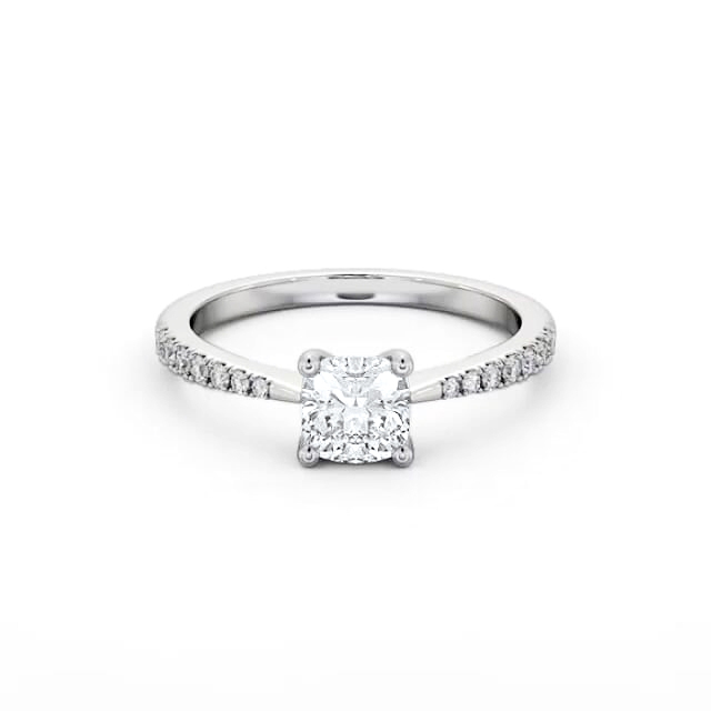Cushion Diamond Engagement Ring 18K White Gold Solitaire With Side Stones - Saya ENCU27S_WG_HAND