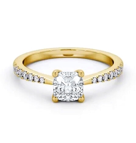 Cushion Diamond Tapered Band Engagement Ring 18K Yellow Gold Solitaire ENCU27S_YG_THUMB1