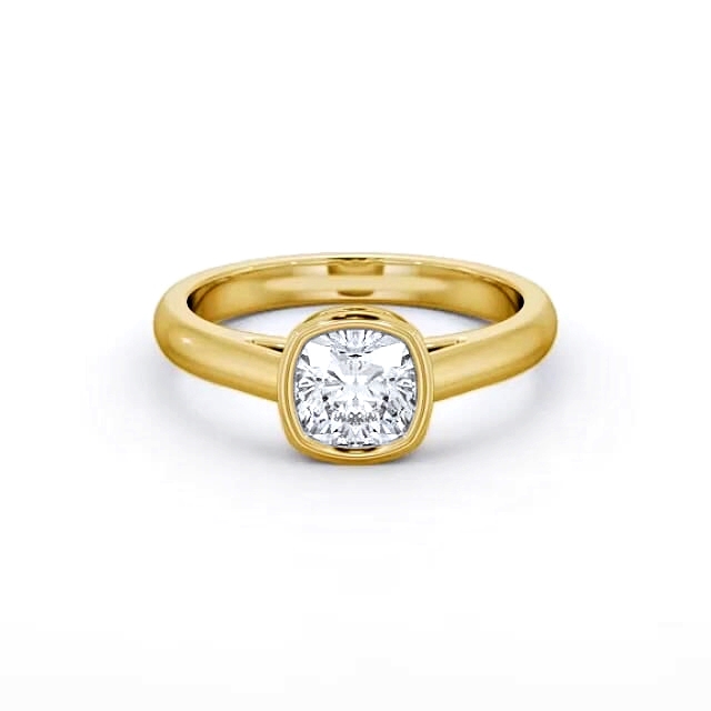Cushion Diamond Engagement Ring 18K Yellow Gold Solitaire - Elina ENCU28_YG_HAND