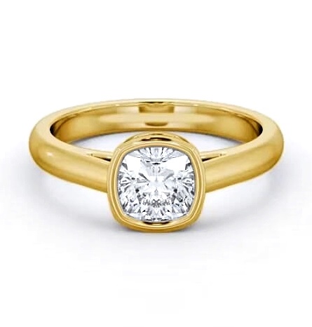 Cushion Diamond Bezel Setting Ring 18K Yellow Gold Solitaire ENCU28_YG_THUMB1