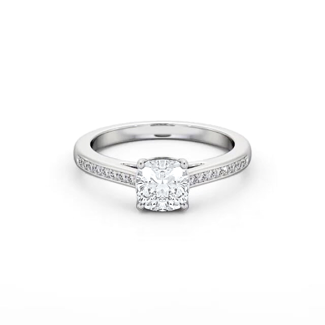 Cushion Diamond Engagement Ring 18K White Gold Solitaire With Side Stones - Aryan ENCU29S_WG_HAND